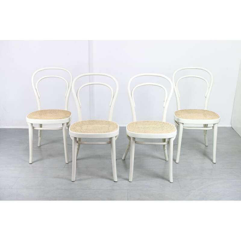 Conjunto de 4 cadeiras de cana vintage 214 de Michale Thonet