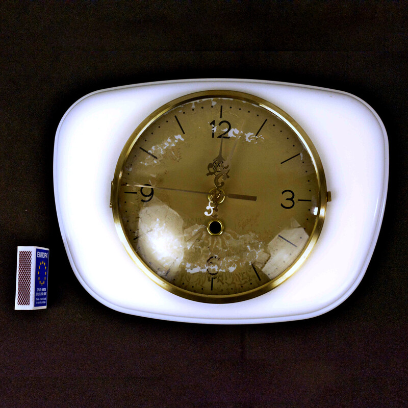 Reloj de pared vintage de cerámica, vidrio y latón, Alemania años 50