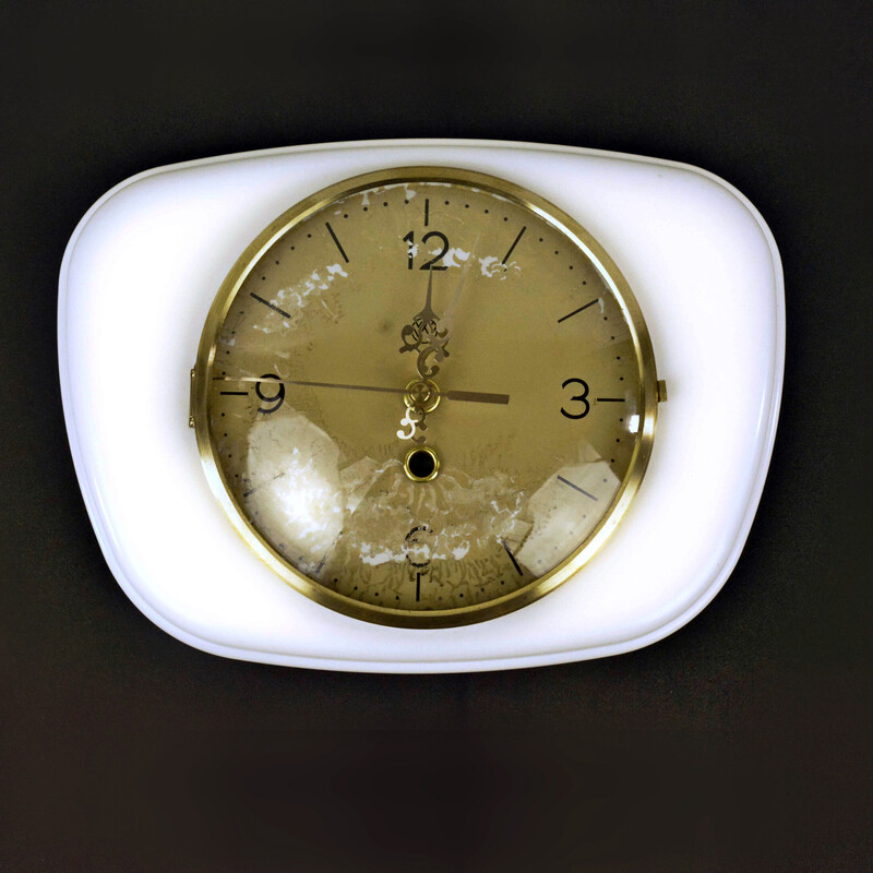 Orologio da parete vintage in ceramica, vetro e ottone, Germania, anni '50