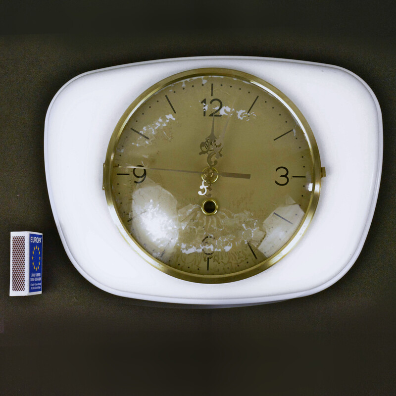 Relógio de parede de cerâmica, vidro e latão Vintage, Alemanha 1950