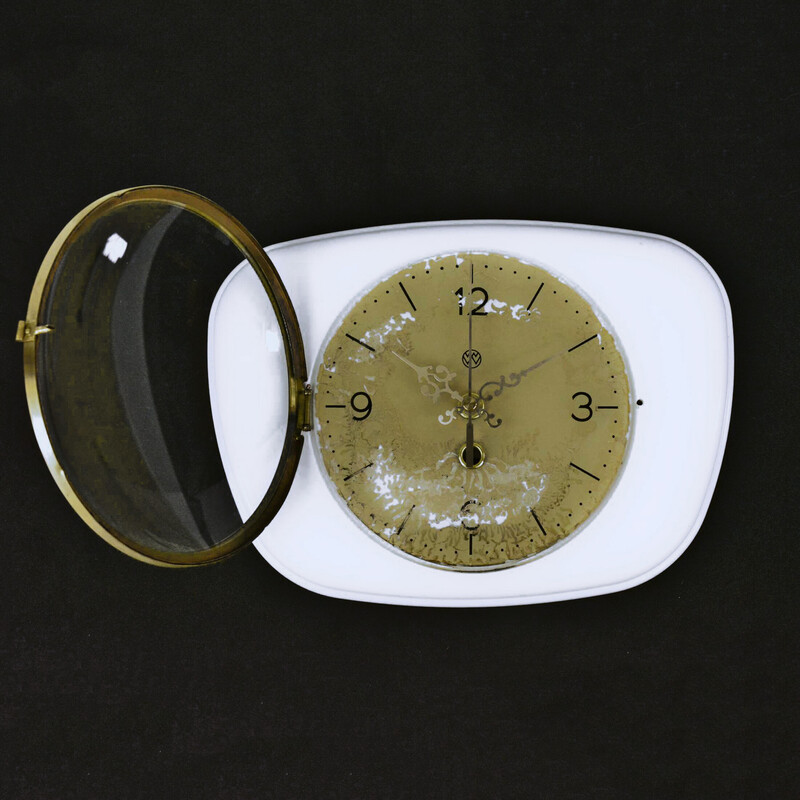 Reloj de pared vintage de cerámica, vidrio y latón, Alemania años 50