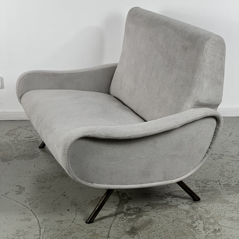 Poltrona vintage con divano in metallo cromato "Lady chair" di Marco Zanuso per Arflex, 1950