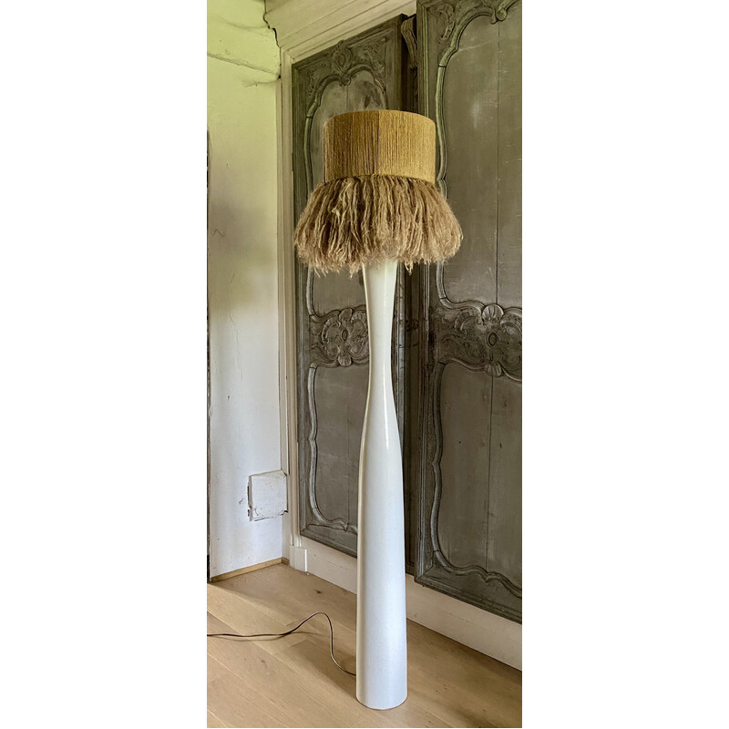 Vintage "Diabolo" floor lamp in wood, rope and wool, 1960s