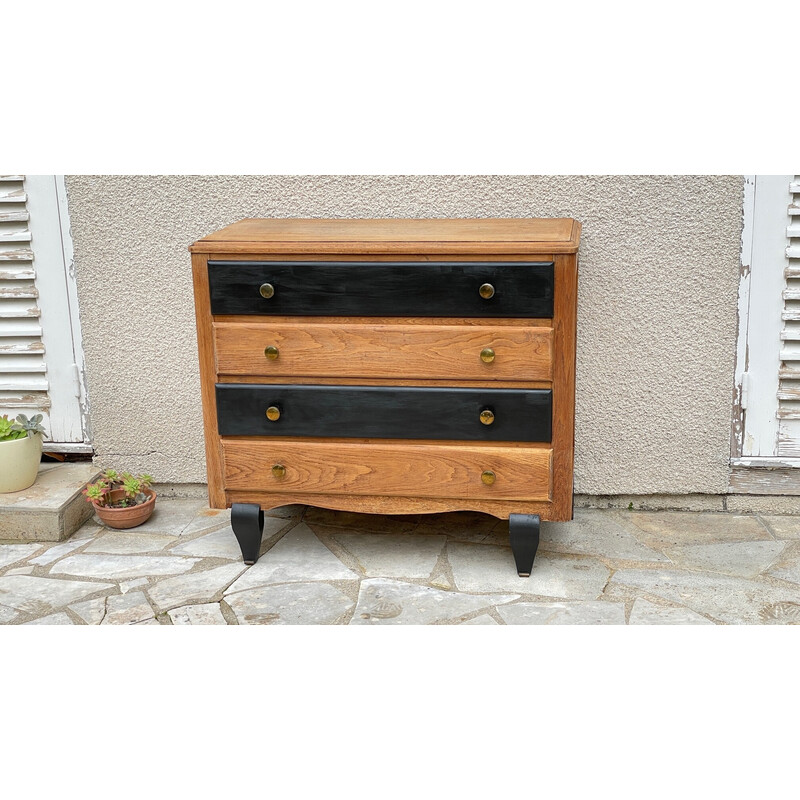 Cassettiera vintage in legno grezzo nero, 1930