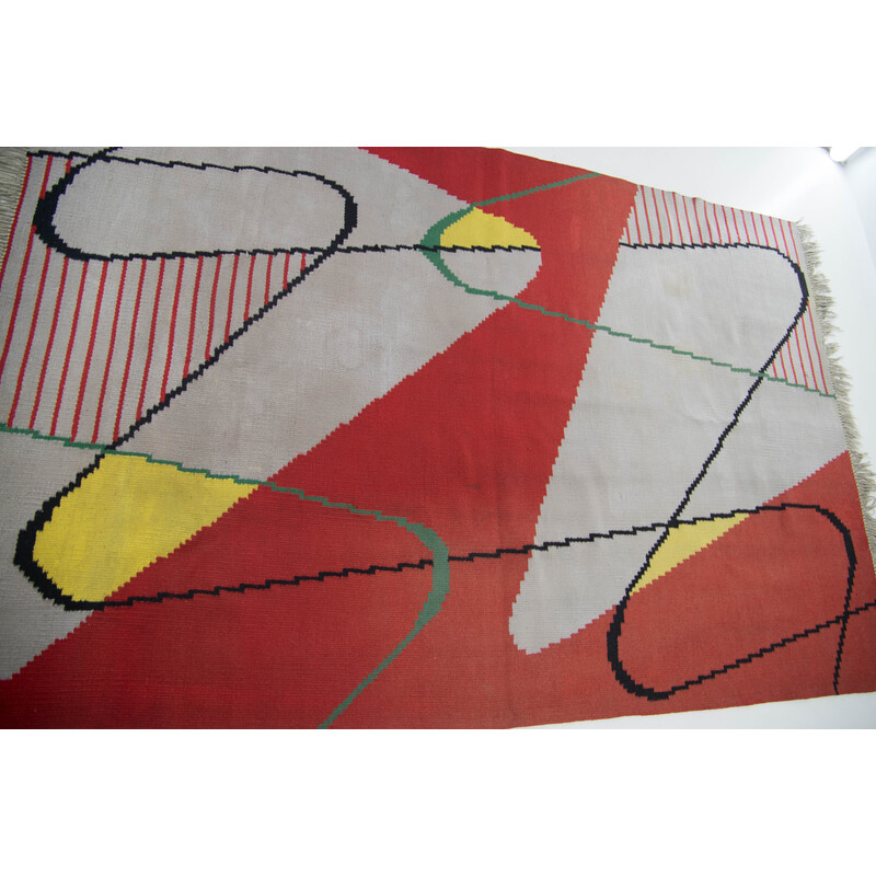 Vintage abstract wool rug, Czechoslovakia 1950s