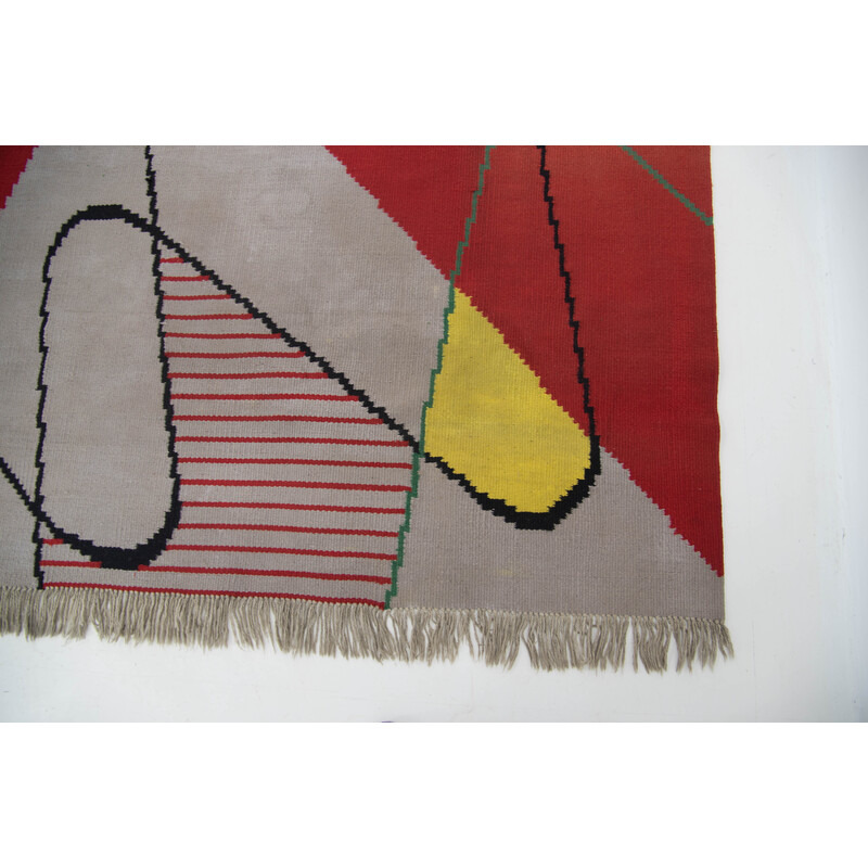 Vintage abstract wollen tapijt, Tsjechoslowakije 1950