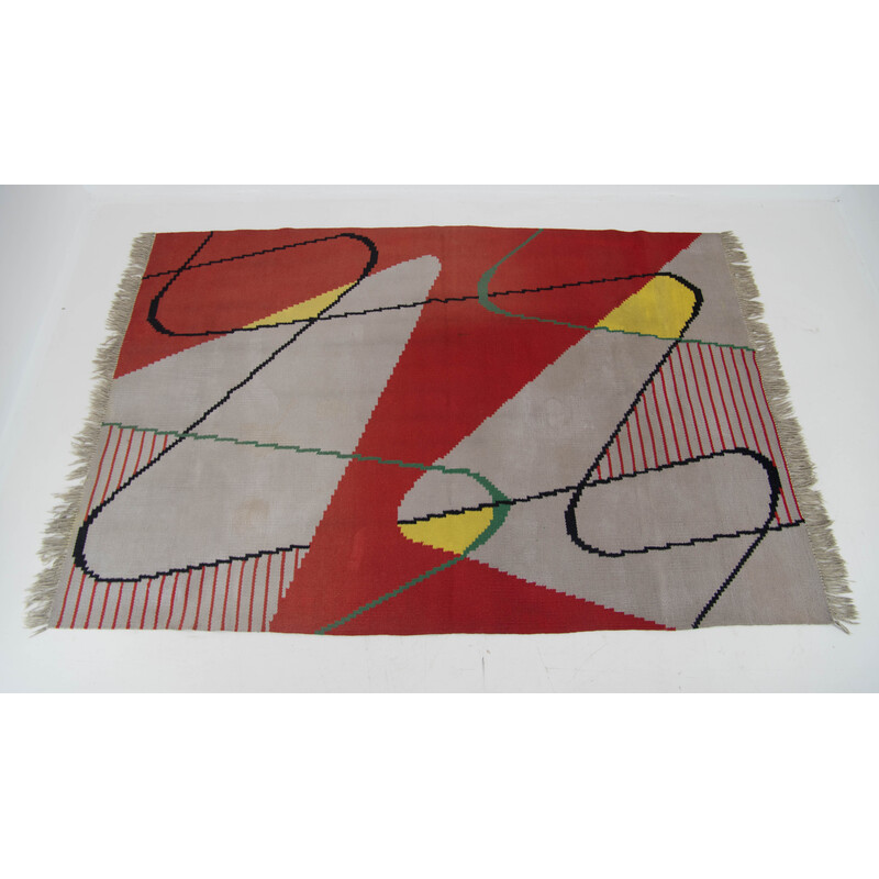 Tapis vintage abstrait en laine, Tchécoslovaquie 1950