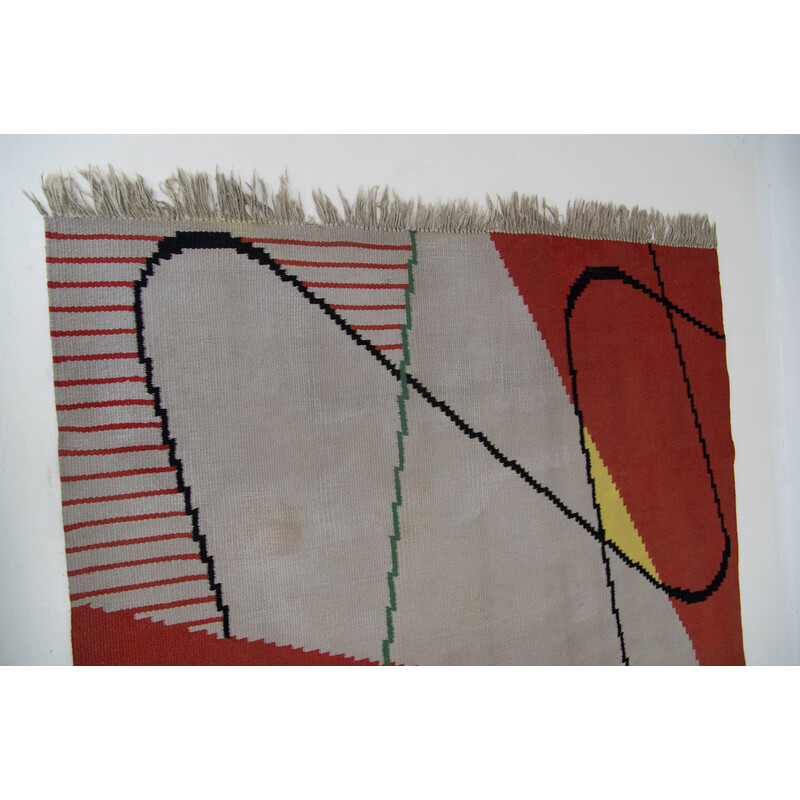 Tapete de lã abstracto Vintage, Checoslováquia 1950s