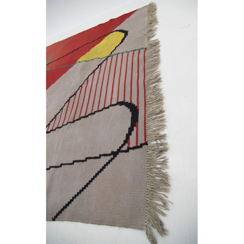 Vintage abstract wool rug, Czechoslovakia 1950s