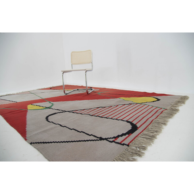 Vintage abstract wollen tapijt, Tsjechoslowakije 1950