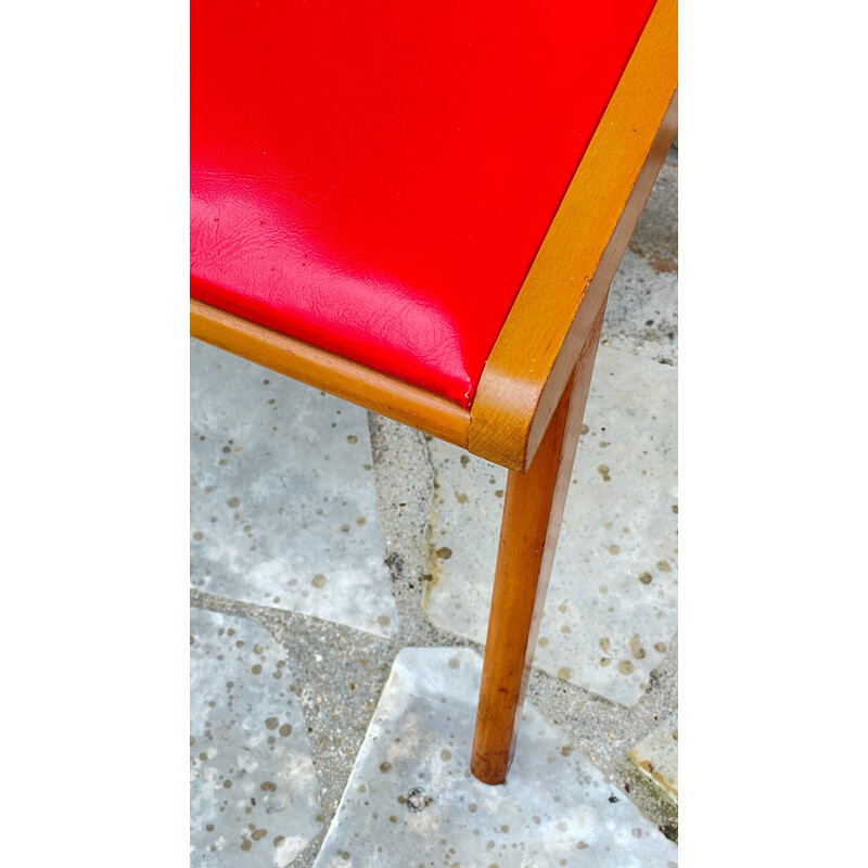 Vintage armchair in wood and bright red leatherette, 1950s