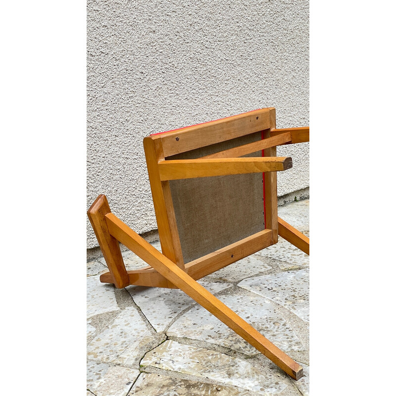 Vintage armchair in wood and bright red leatherette, 1950s