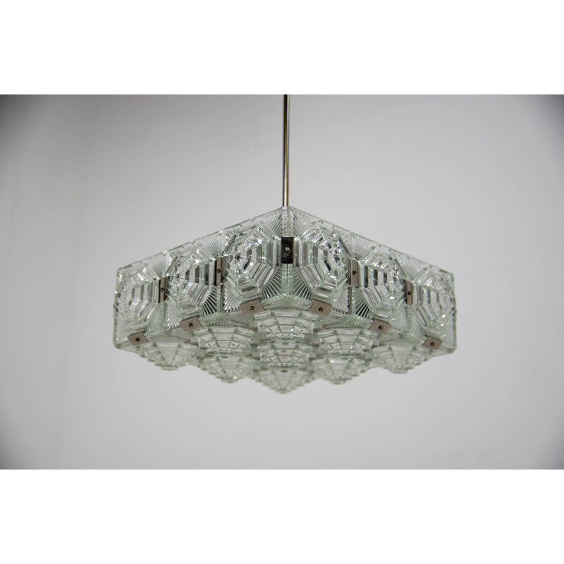 Vintage brutalist glass chandelier by Kamenicky Senov, 1970s