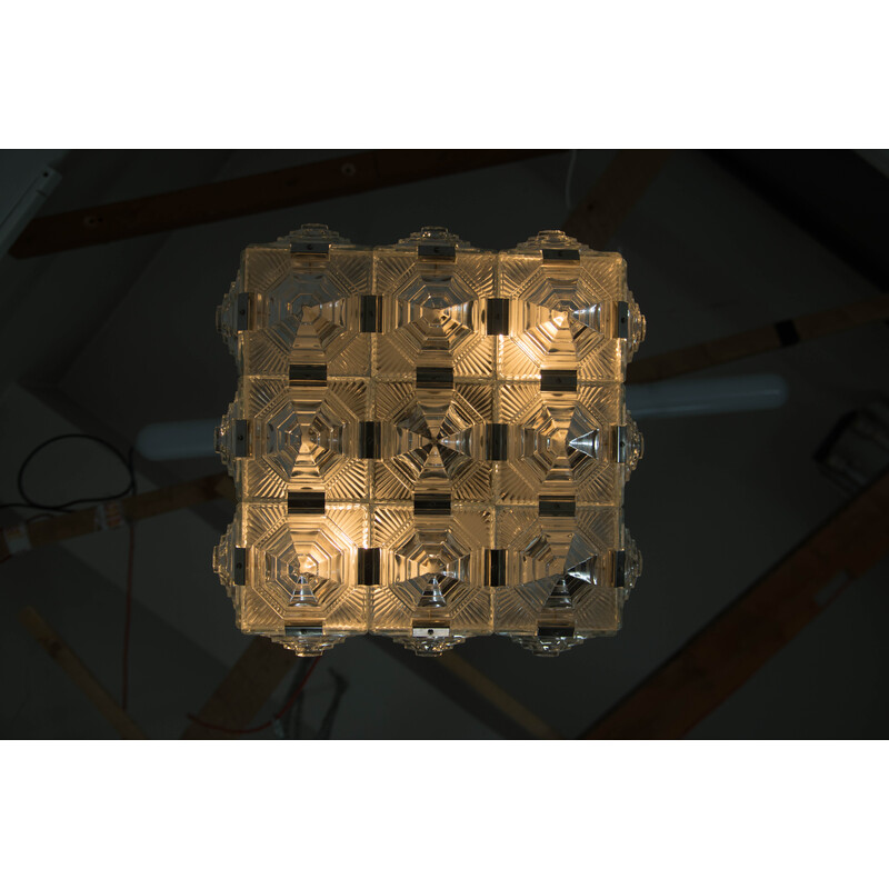 Vintage brutalist glass chandelier by Kamenicky Senov, 1970s