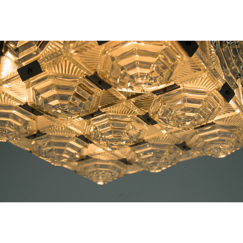 Vintage brutalist glass chandelier by Kamenicky Senov, 1970s