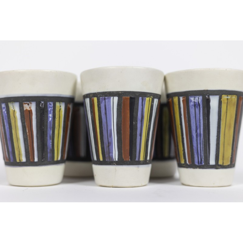 Conjunto de 6 copos de cerâmica vintage de Roger Capron, França 1950