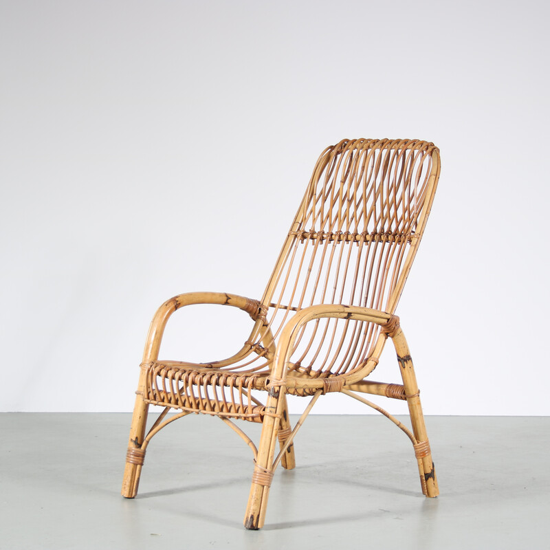poll huichelarij grafiek Vintage "French Riviera" bamboe fauteuil van Franco Albini, Italië 1950