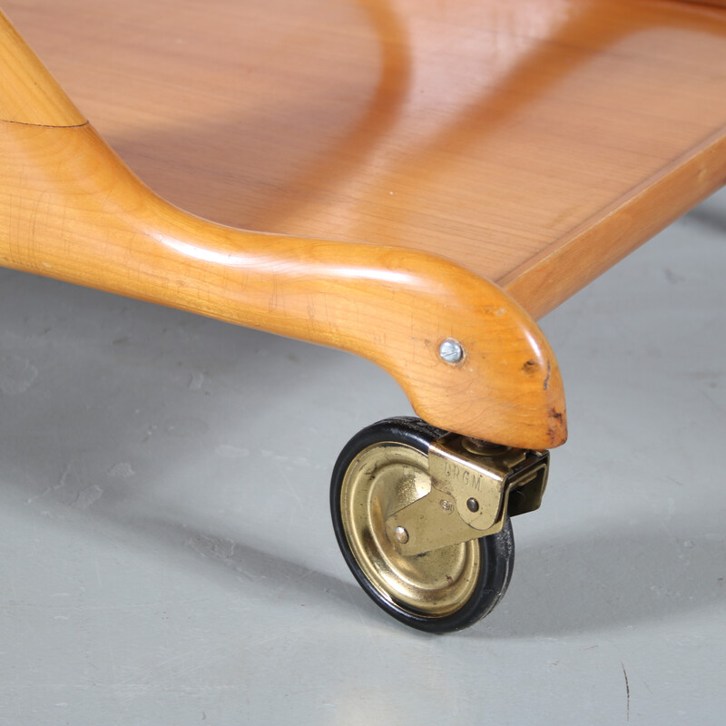 Vintage walnut and brass serving trolley by Cesare Lacca for Cassina, Italy 1950s