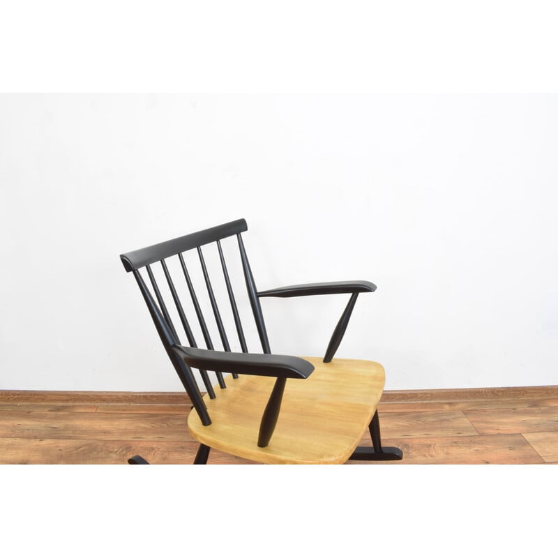 Vintage schommelstoel in zwart, Zweden 1960
