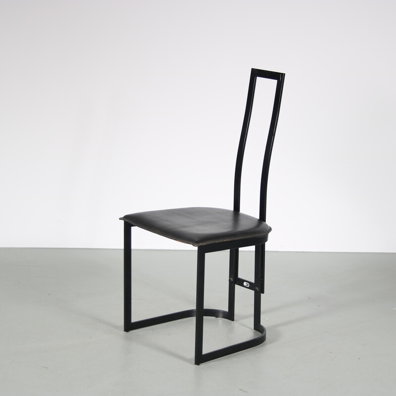 Vintage black metal side chair by Gastone Rinaldi for Thema, Italy 1980s