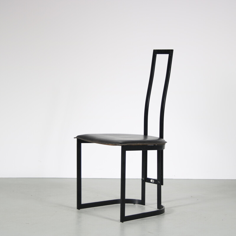 Cadeira lateral de metal preto Vintage por Gastone Rinaldi para Thema, Itália 1980s