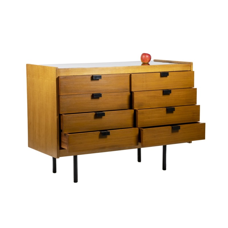 Vintage ash and mahogany chest of 8 drawers for Charron Group 4, France 1954s