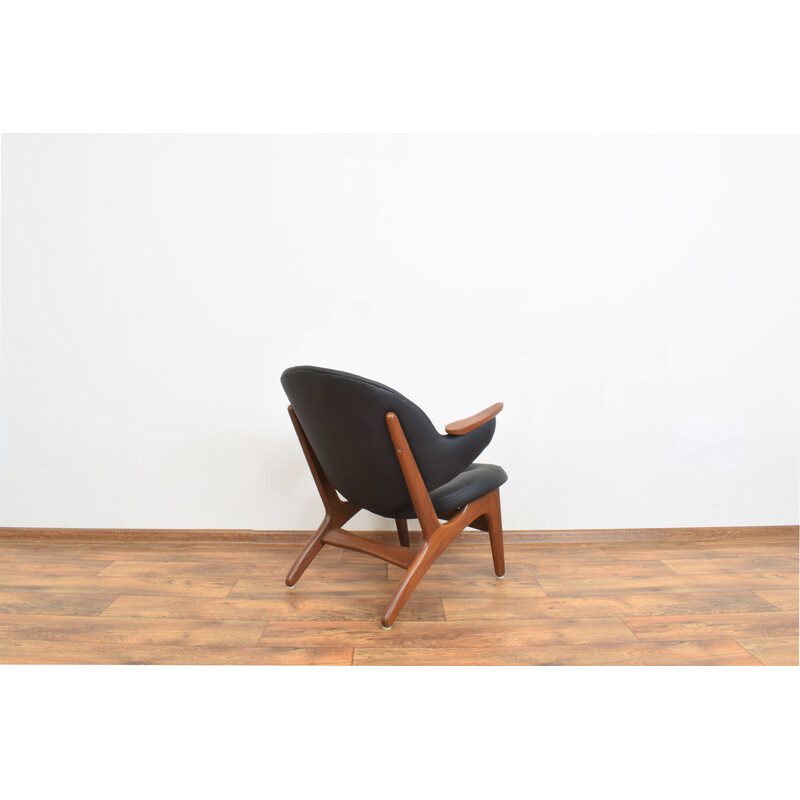 Vintage 33 armchair in teak and black leather by Carl Edward Matthes, 1950s