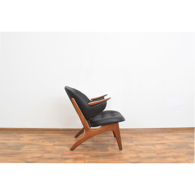 Vintage 33 fauteuil in teak en zwart leer van Carl Edward Matthes, jaren 1950