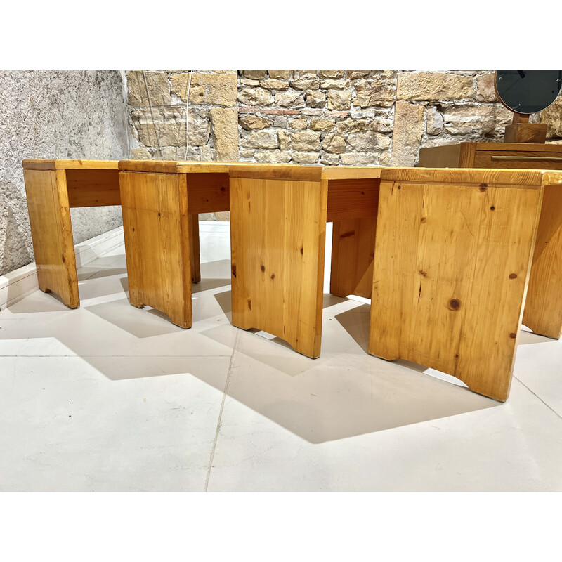 Set of 4 vintage stools in solid pine, selected by Charlotte Perriand for "les Arcs", 1960