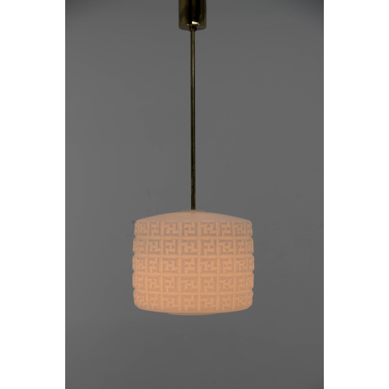 Vintage pendant lamp in brass and milky glass, Czechoslovakia 1960s