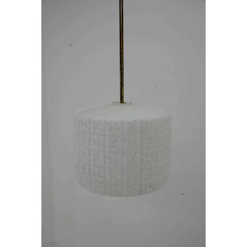 Vintage pendant lamp in brass and milky glass, Czechoslovakia 1960s