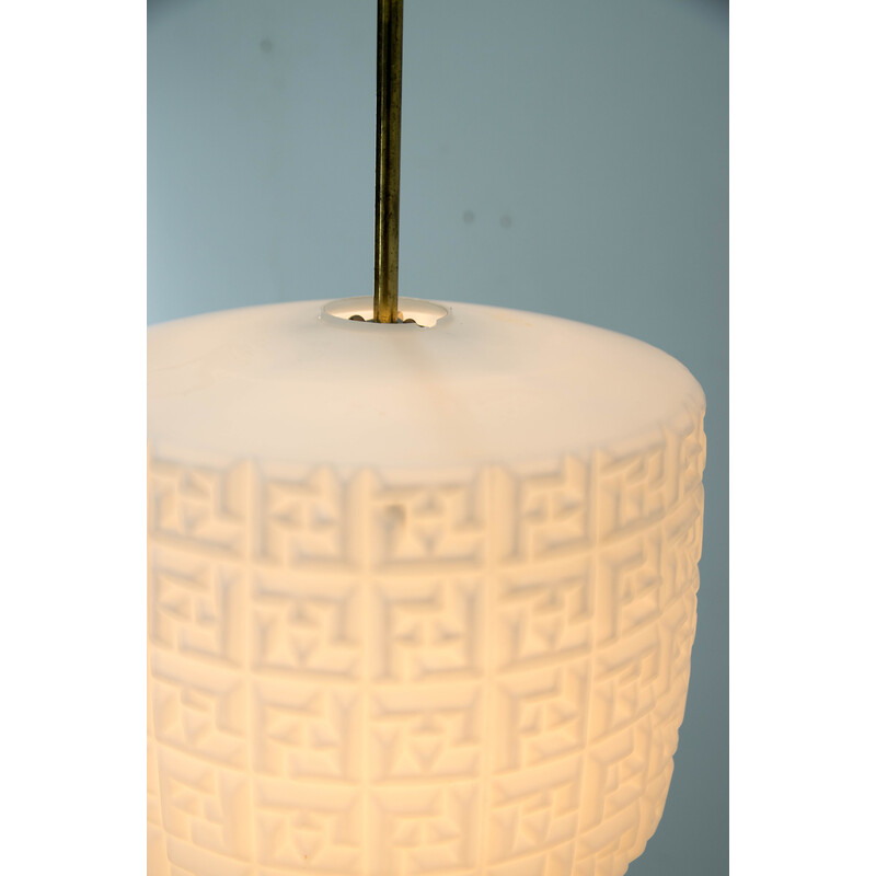 Vintage pendant lamp in brass and milky glass, Czechoslovakia 1960s