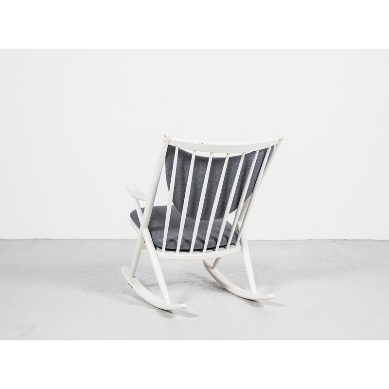 Vintage rocking chair in white lacquered wood by Frank Reenskaug for Bramin, Denmark 1960s