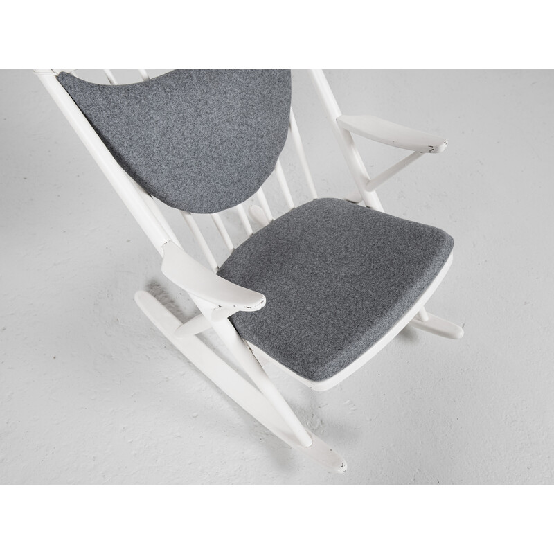 Vintage rocking chair in white lacquered wood by Frank Reenskaug for Bramin, Denmark 1960s