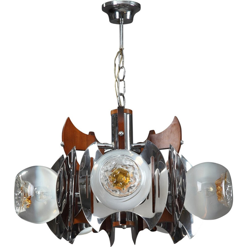 Chandelier in metal and Murano glass - 1970s