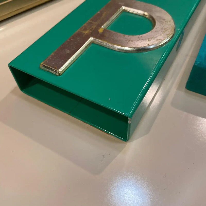 Icónica caja de lujo vintage de madera aterciopelada y metal de Piero Fornasetti, años 60