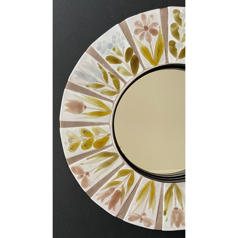 Vintage ceramic and metal mirror by Roger Capron, France 1960s