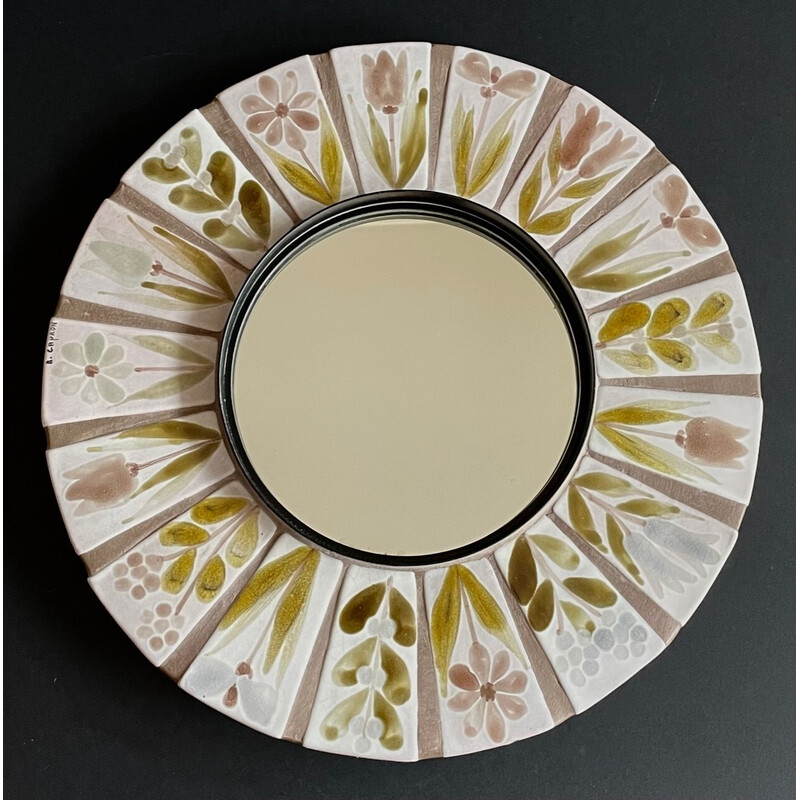 Vintage ceramic and metal mirror by Roger Capron, France 1960s