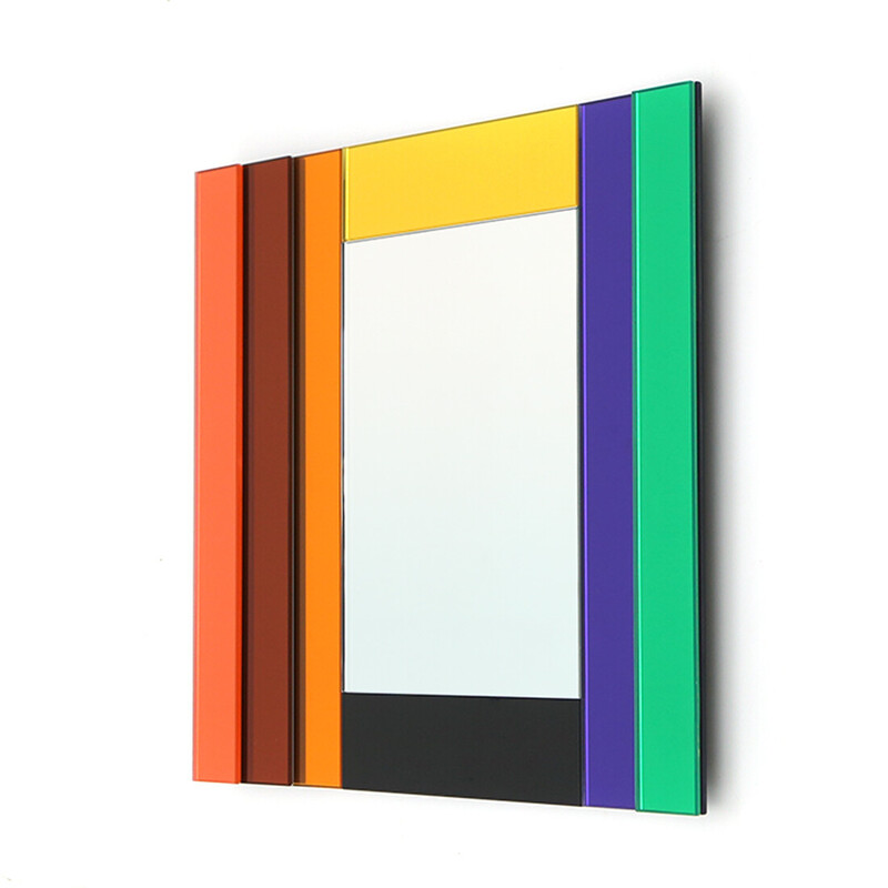 Vintage mirror in silver crystal and laminated glass by Ettore Sottsass for Glas Italia, Italy 2000s