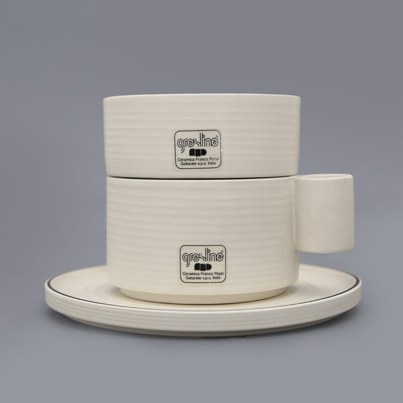Vintage stoneware ceramic tea service set by Ambrogio Pozzi for Ceramica Franco Pozzi, 1970s