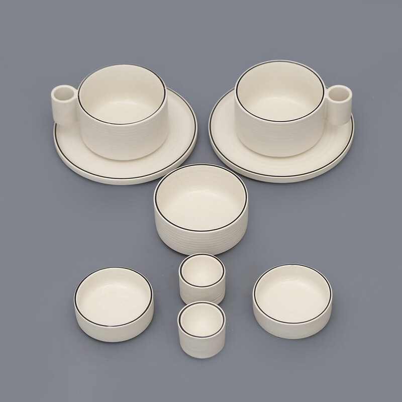 Vintage stoneware ceramic tea service set by Ambrogio Pozzi for Ceramica Franco Pozzi, 1970s