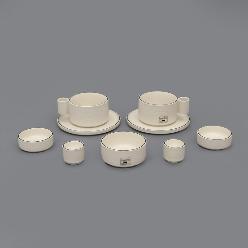 Vintage stoneware ceramic tea service set by Ambrogio Pozzi for Ceramica Franco Pozzi, 1970s
