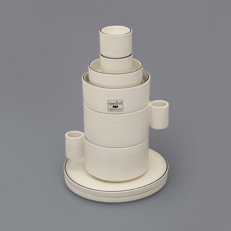 Vintage stoneware ceramic tea service set by Ambrogio Pozzi for Ceramica Franco Pozzi, 1970s