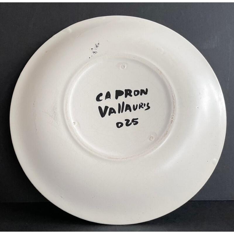 Vintage white earthenware plate by Roger Capron, France 1960s