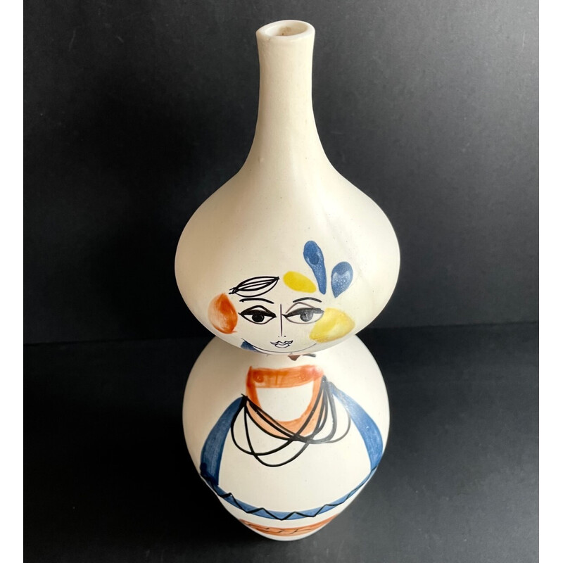 Vintage white earthenware bottle by Roger Capron, France 1960s