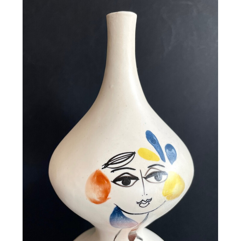 Vintage-Flasche aus weißem Steingut von Roger Capron, Frankreich 1960