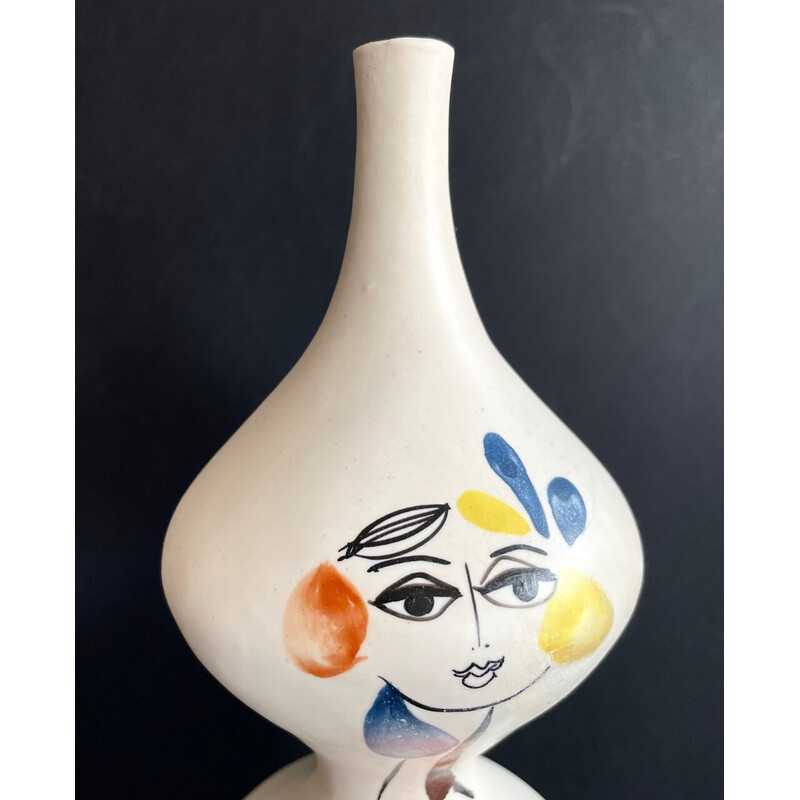Vintage witte aardewerken fles van Roger Capron, Frankrijk 1960
