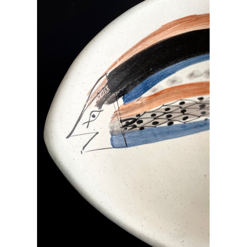 Taça de "peixe" de barro branco Vintage de Roger Capron, França 1950