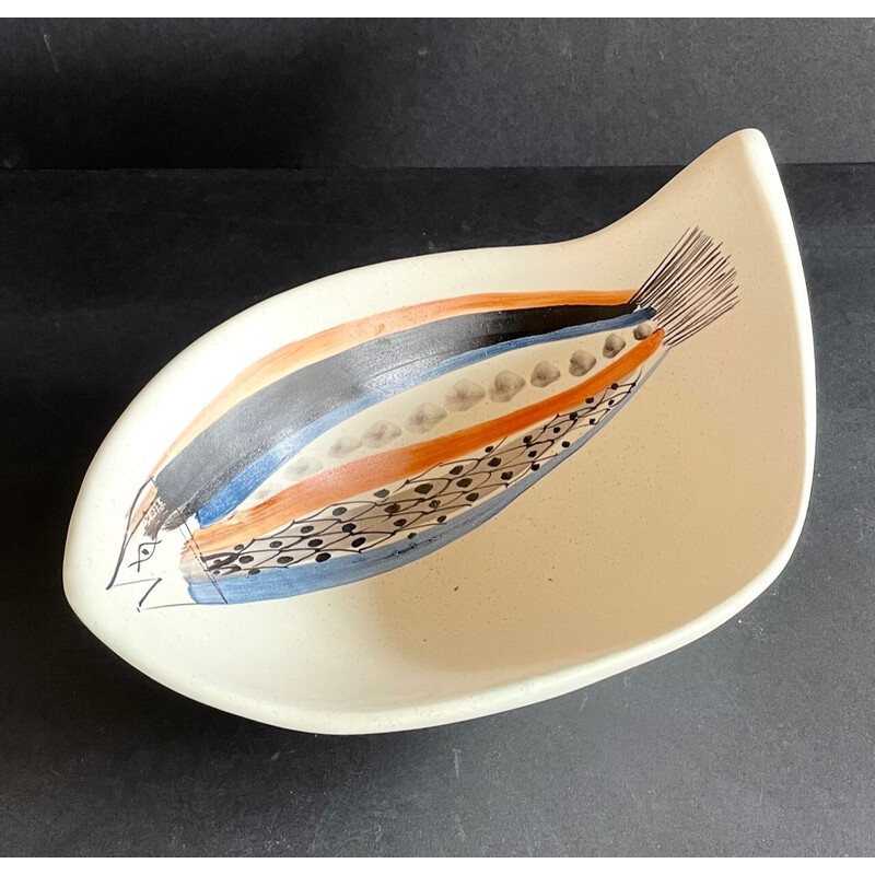 Vintage white earthenware "fish" cup by Roger Capron, France 1950s