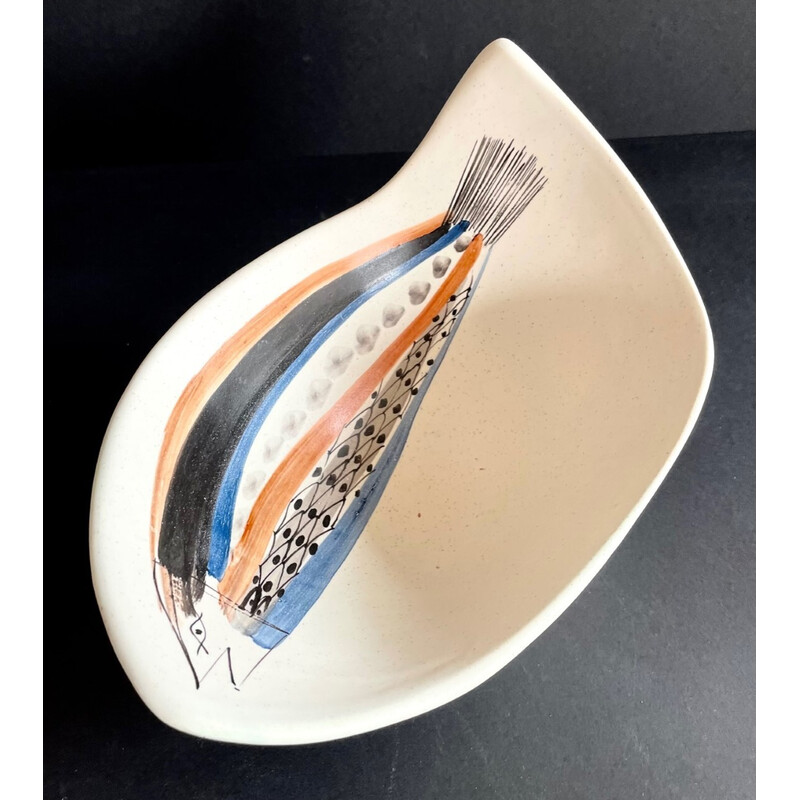 Vintage white earthenware "fish" cup by Roger Capron, France 1950s